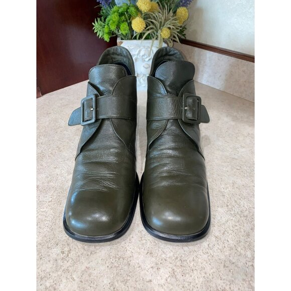 Sesto Senso Vintage Italian Leather Monk Strap Shoes Olive Green Block Heel EU 4 - Picture 3 of 7